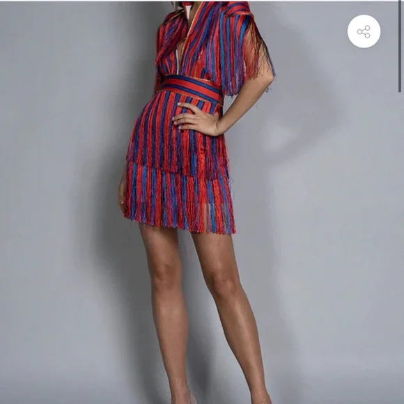 ZCrave GRAND Mini Dress | Red & Blue Fringe Statement Dress | Size Large FUN - Picture 4 of 9